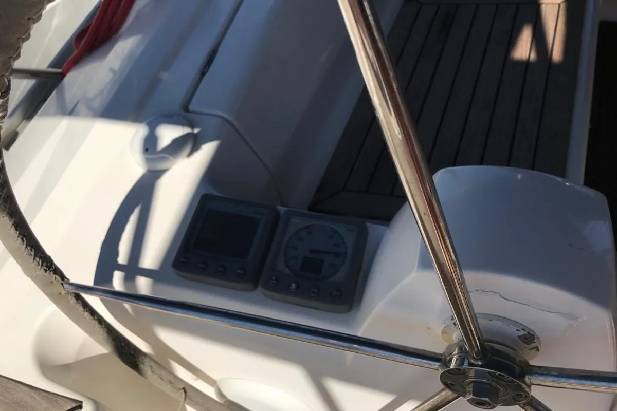 Cockpit of Alboran XXVI Piñacolada, a Elan Impression 434 sailboat at es Jonquet, Spain