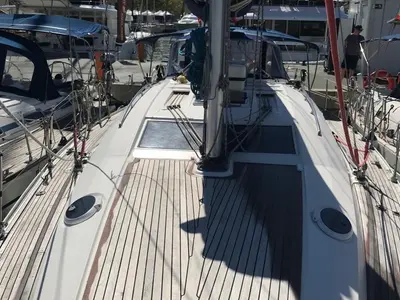 Deck of Alboran XXVI Piñacolada, a Elan Impression 434 sailboat at es Jonquet, Spain