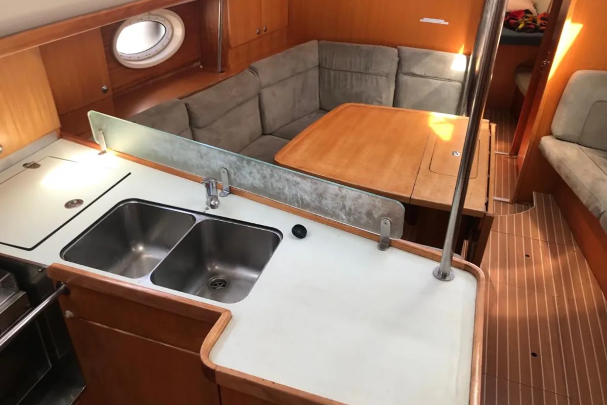 Galley of Alboran XXVI Piñacolada, a Elan Impression 434 sailboat at es Jonquet, Spain