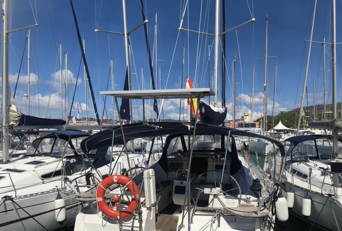 Exterior view of Alboran XXVI Piñacolada, a Elan Impression 434 sailboat at es Jonquet, Spain