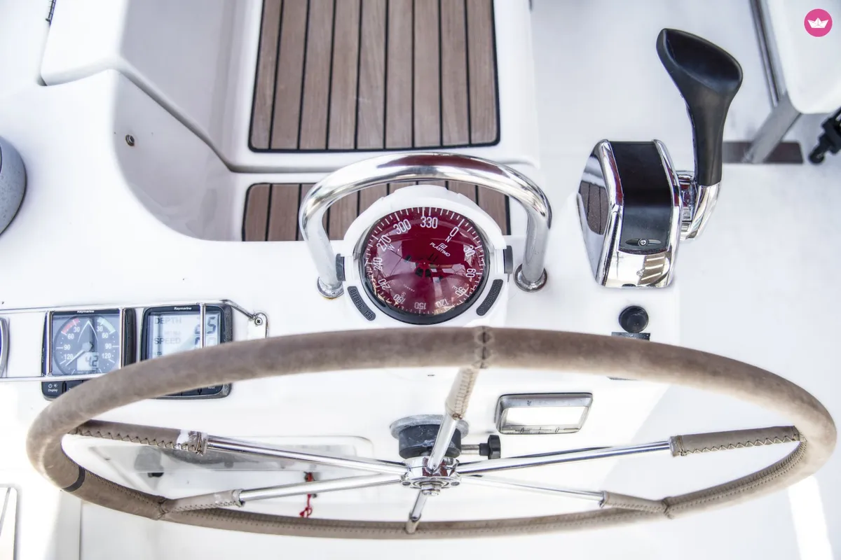 Cockpit of IRIDA, a Beneteau Oceanis 473 sailboat at Athens, Marina Delta Kallithea, Greece