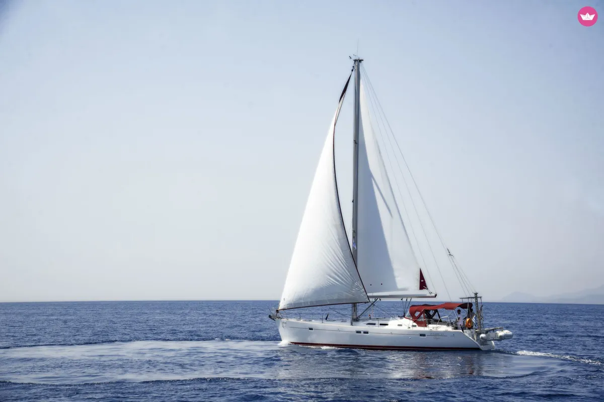Exterior view of IRIDA, a Beneteau Oceanis 473 sailboat at Athens, Marina Delta Kallithea, Greece