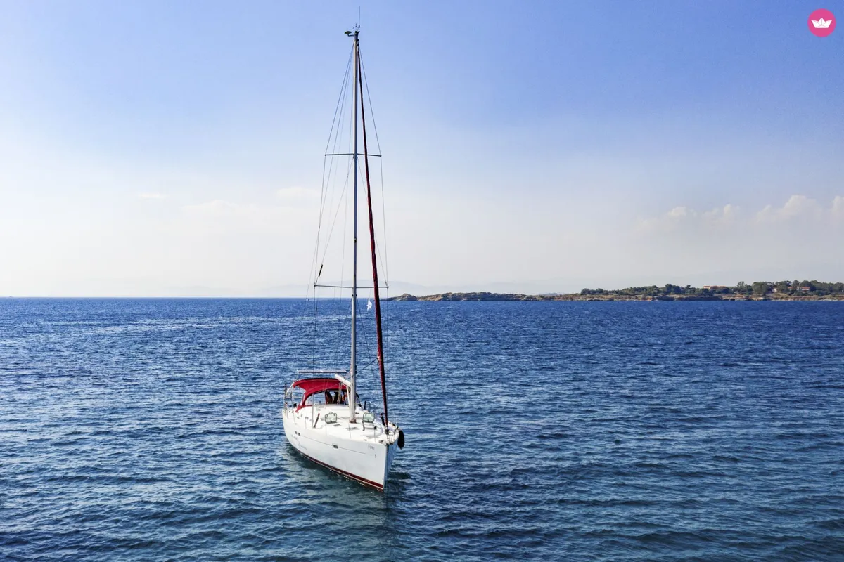 Exterior view of IRIDA, a Beneteau Oceanis 473 sailboat at Athens, Marina Delta Kallithea, Greece