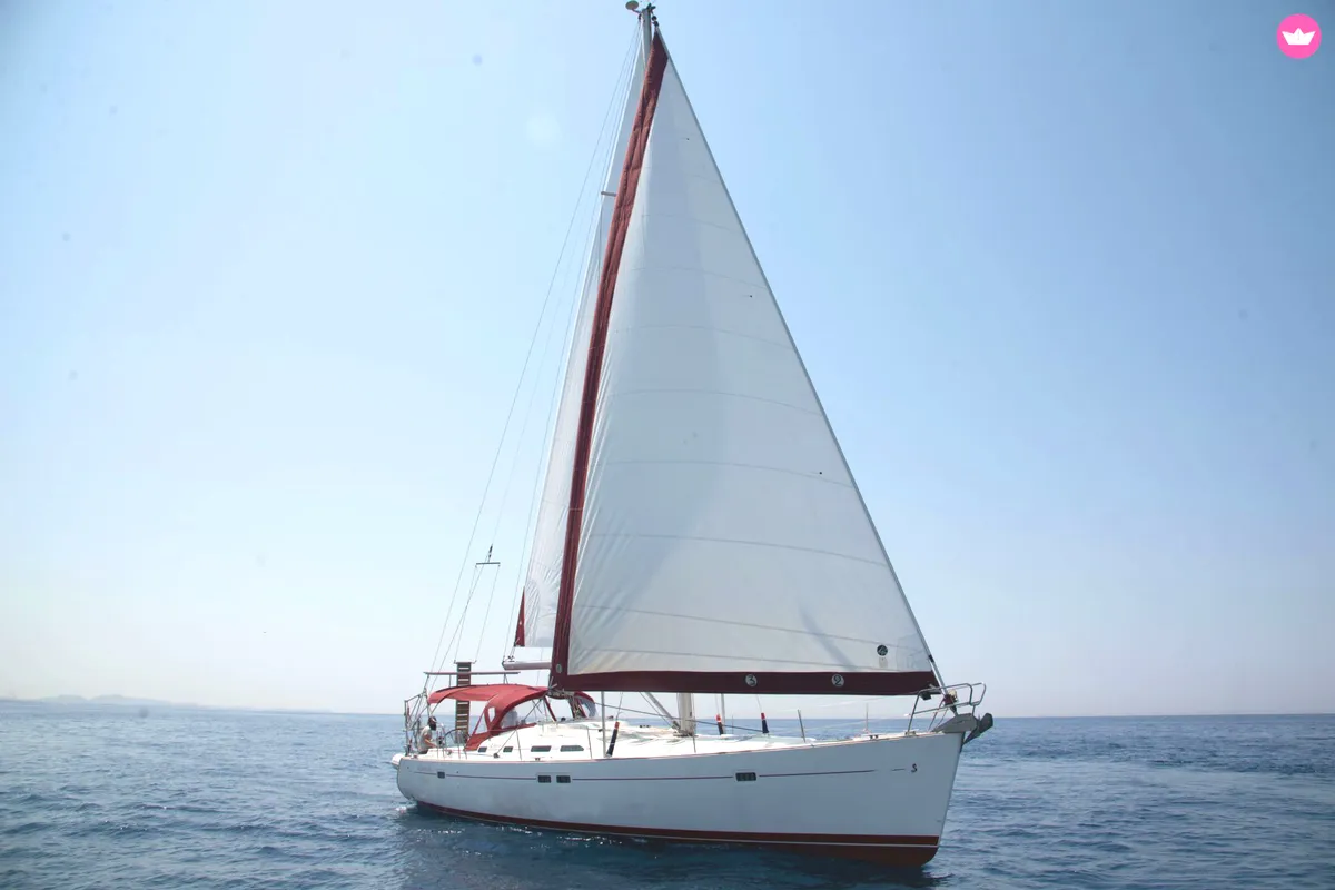 Exterior view of IRIDA, a Beneteau Oceanis 473 sailboat at Athens, Marina Delta Kallithea, Greece