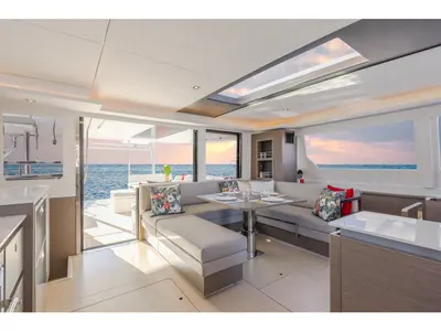 Salon of Nirvana, a Leopard 50 catamaran at Ribishi, Saint Vincent and the Grenadines