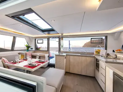 Salon of Moorings 4500L Club, a Leopard 45 catamaran at Road Town, British Virgin Islands