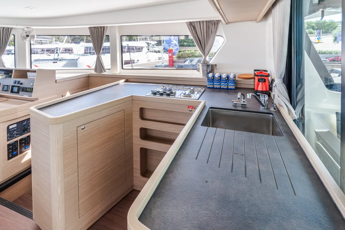 Galley of Capovento II, a Lagoon 42 catamaran at Capo d'Orlando, Italy