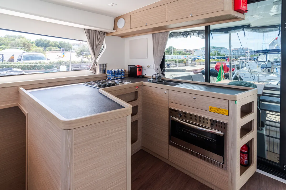 Galley of Capovento II, a Lagoon 42 catamaran at Capo d'Orlando, Italy