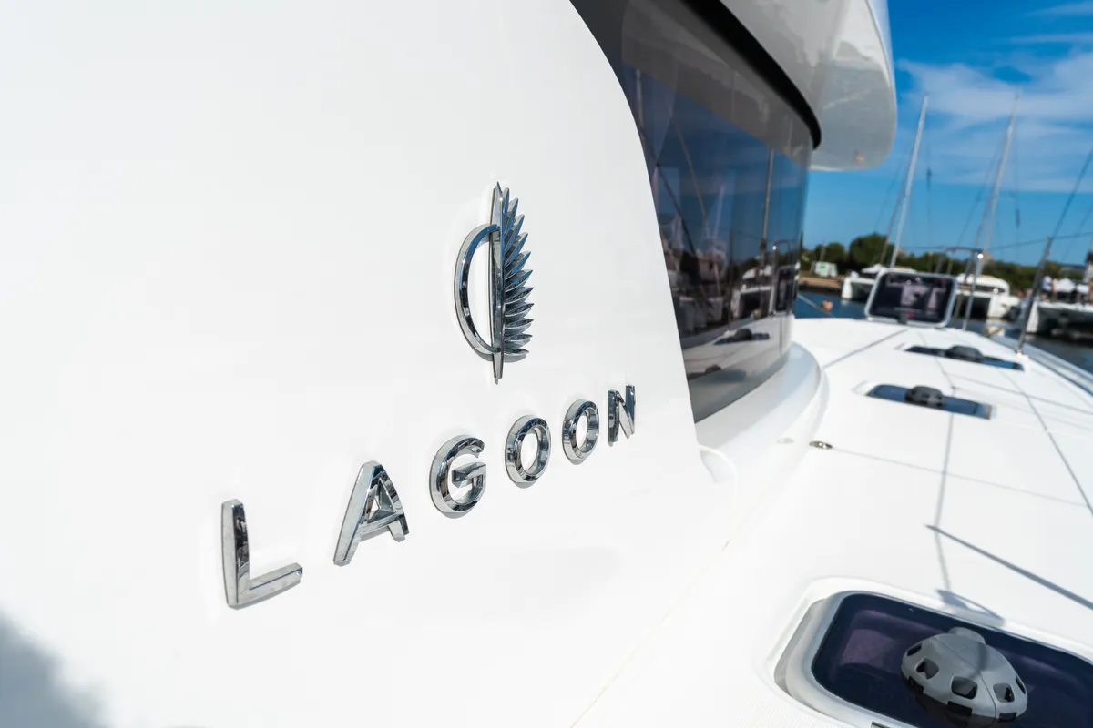 Exterior view of Capovento II, a Lagoon 42 catamaran at Capo d'Orlando, Italy