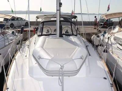 Deck of Dama, a Beneteau Oceanis 38.1 sailboat at Grad Biograd na Moru, Croatia