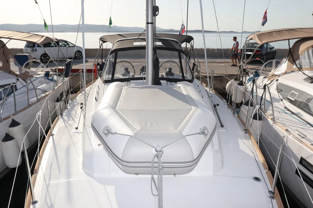 Deck of Dama, a Beneteau Oceanis 38.1 sailboat at Grad Biograd na Moru, Croatia