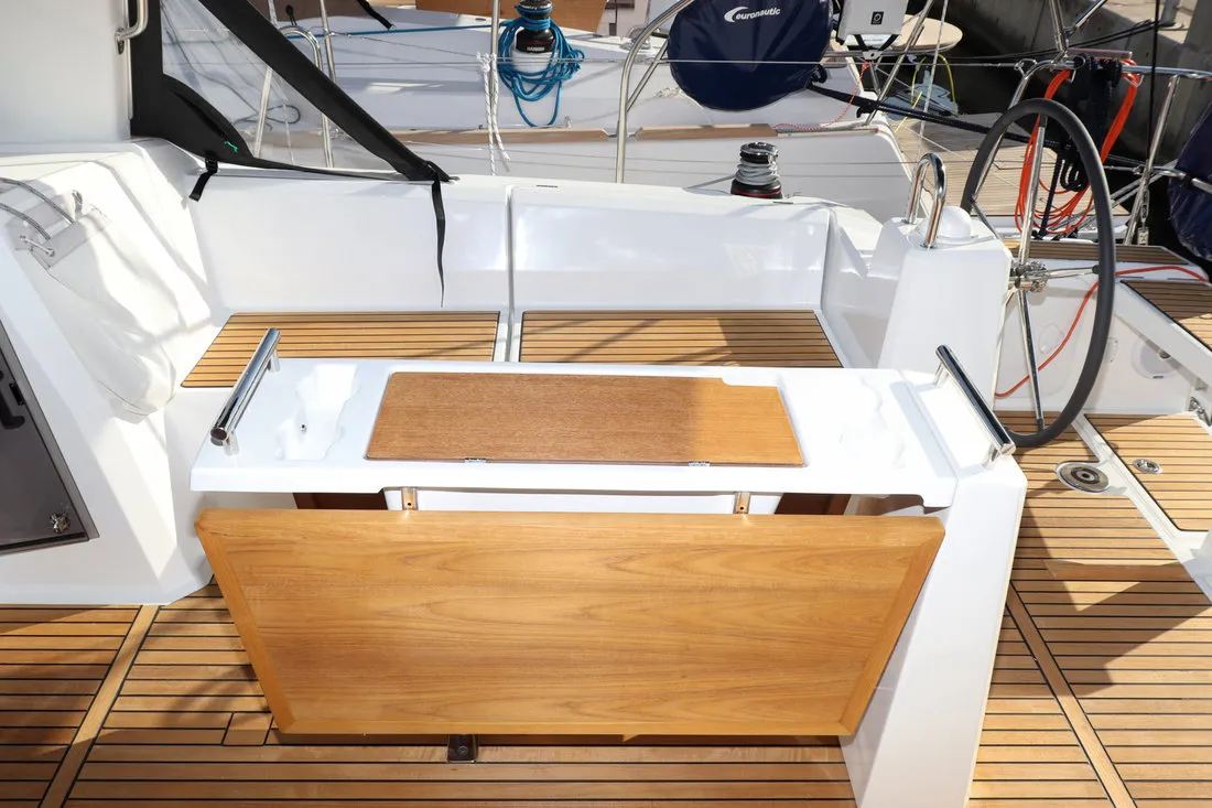 Deck of Dama, a Beneteau Oceanis 38.1 sailboat at Grad Biograd na Moru, Croatia