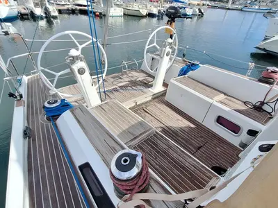 Deck of Placebo, a Grand Soleil 39 sailboat at La Rochelle, France