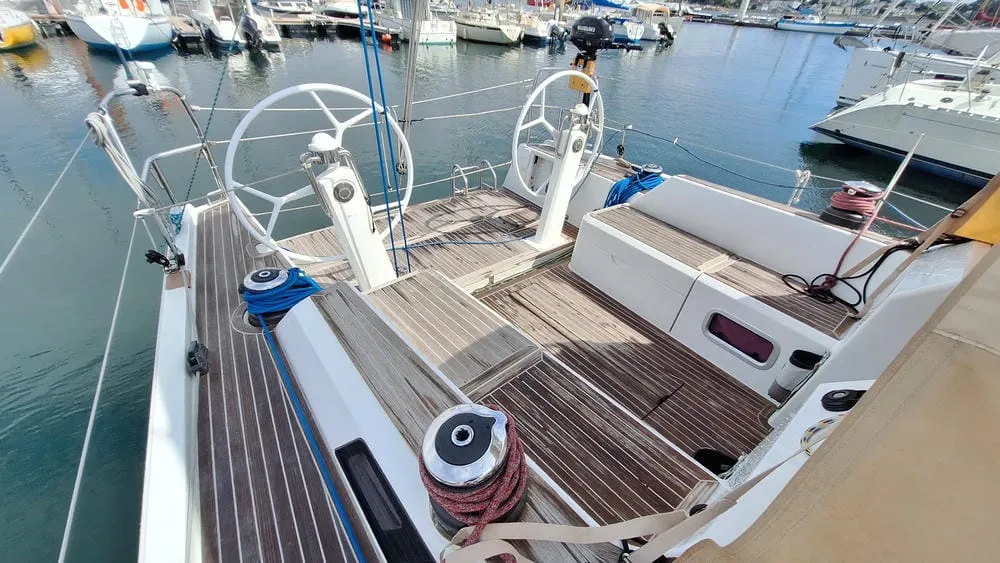 Deck of Placebo, a Grand Soleil 39 sailboat at La Rochelle, France