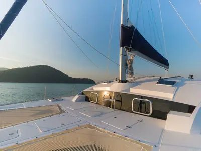 Deck of Vesna, a Island Spirit 410 catamaran at Baan Salak Phet, Thailand
