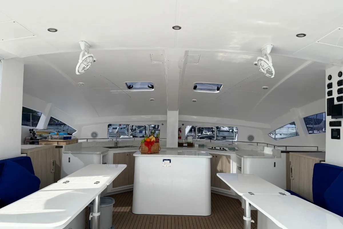 Salon of Gauthai, a Island Spirit 410 catamaran at Mai Khao, Thailand