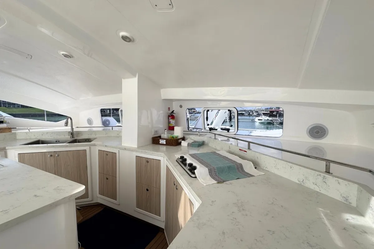 Cabin on Gauthai, a Island Spirit 410 catamaran at Mai Khao, Thailand