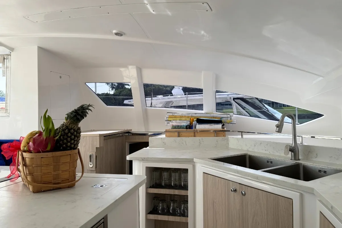 Galley of Gauthai, a Island Spirit 410 catamaran at Mai Khao, Thailand