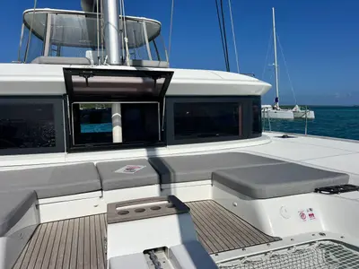 Deck of Nowo, a Lagoon 51 catamaran at Roche Caiman, Seychelles