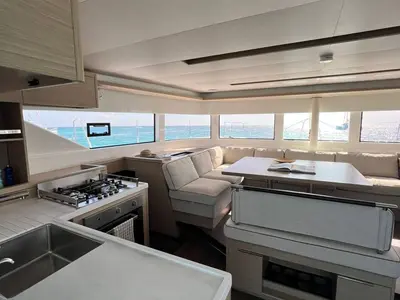 Galley of Nowo, a Lagoon 51 catamaran at Roche Caiman, Seychelles