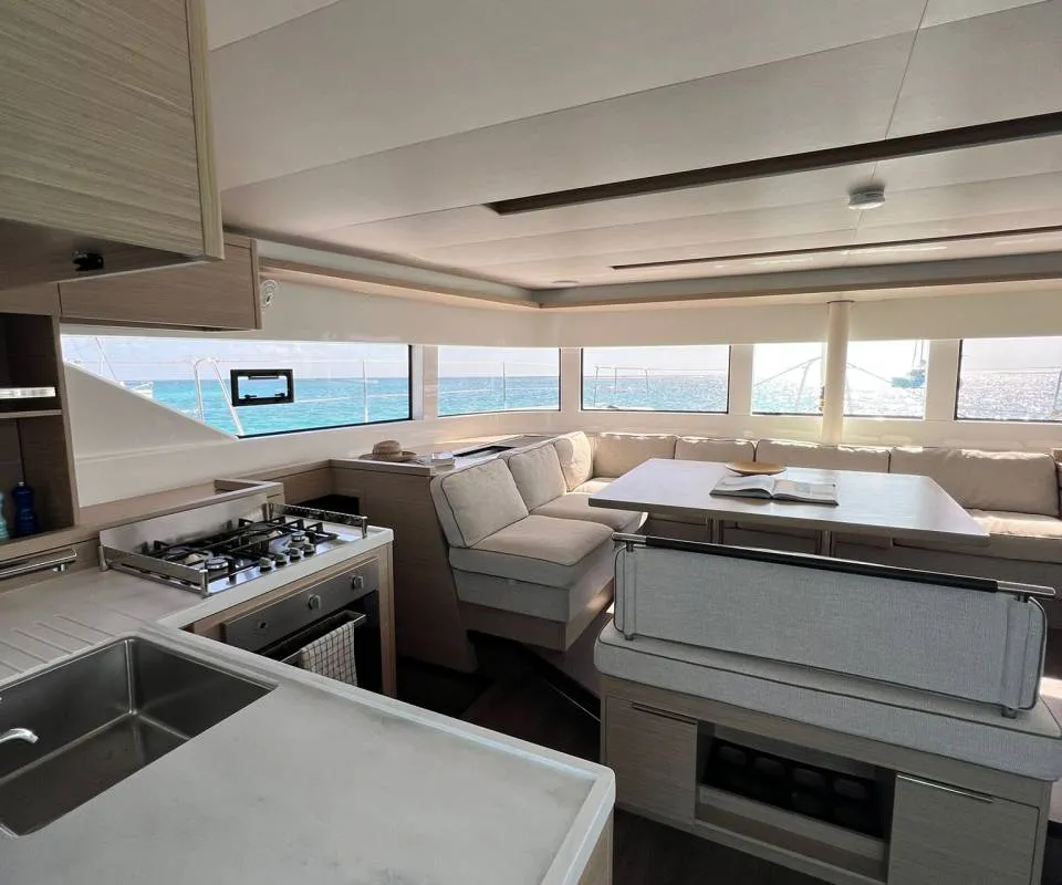 Galley of Nowo, a Lagoon 51 catamaran at Roche Caiman, Seychelles