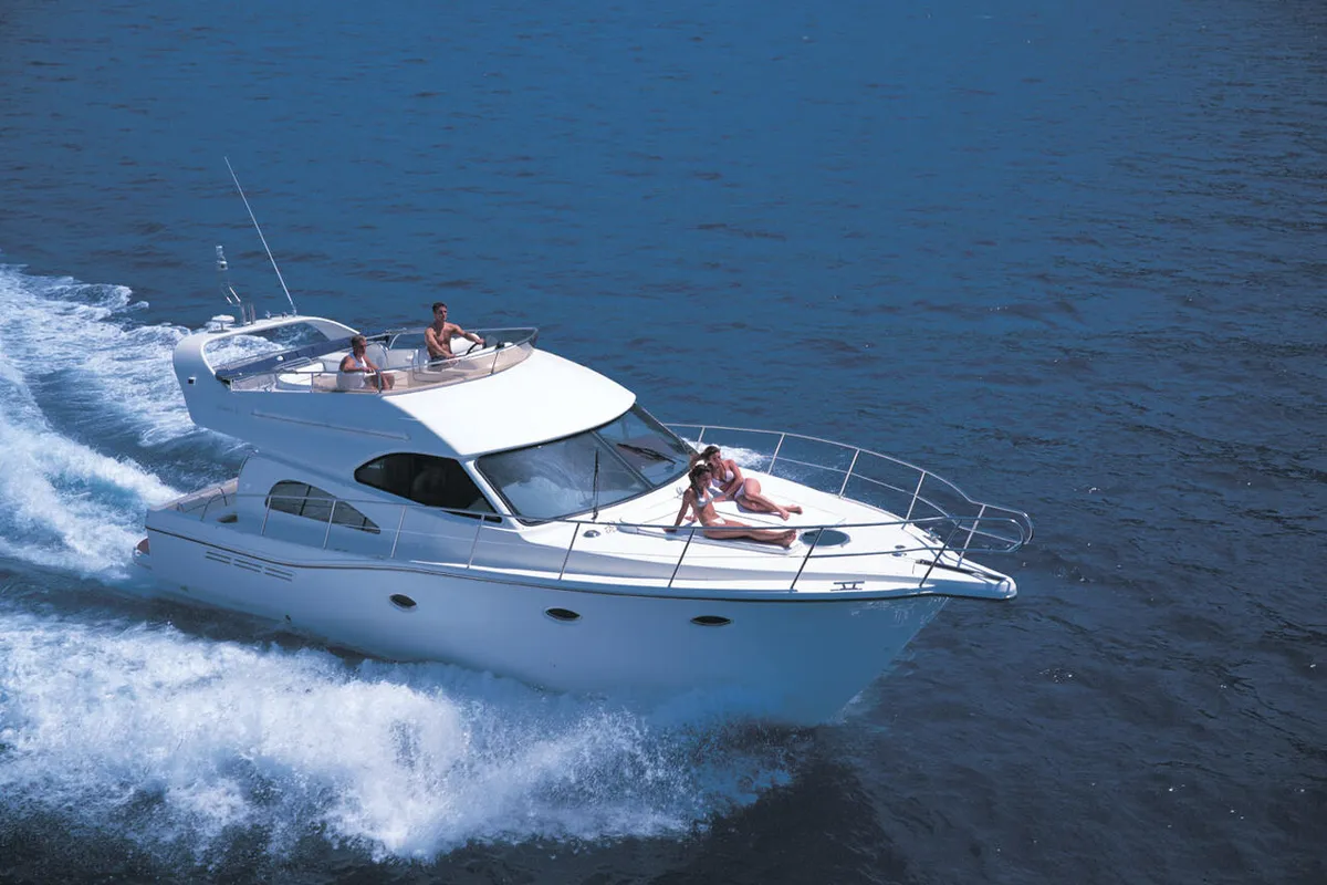 Exterior view of Emily Grace II, a Rodman 41 Fly motor yacht at Port d'Andratx, Spain