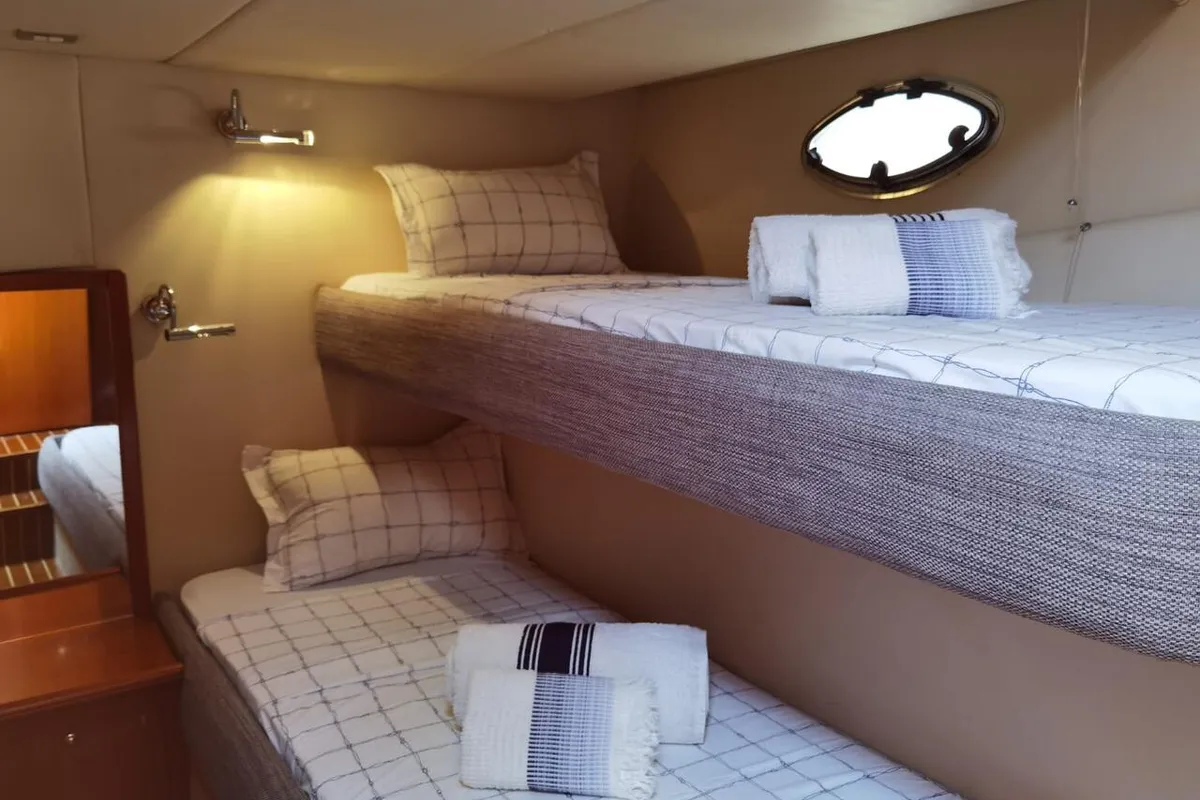 Cabin on Emily Grace II, a Rodman 41 Fly motor yacht at Port d'Andratx, Spain