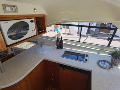 Galley of Emily Grace II, a Rodman 41 Fly motor yacht at Port d'Andratx, Spain