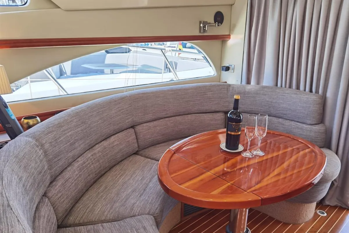 Salon of Emily Grace II, a Rodman 41 Fly motor yacht at Port d'Andratx, Spain