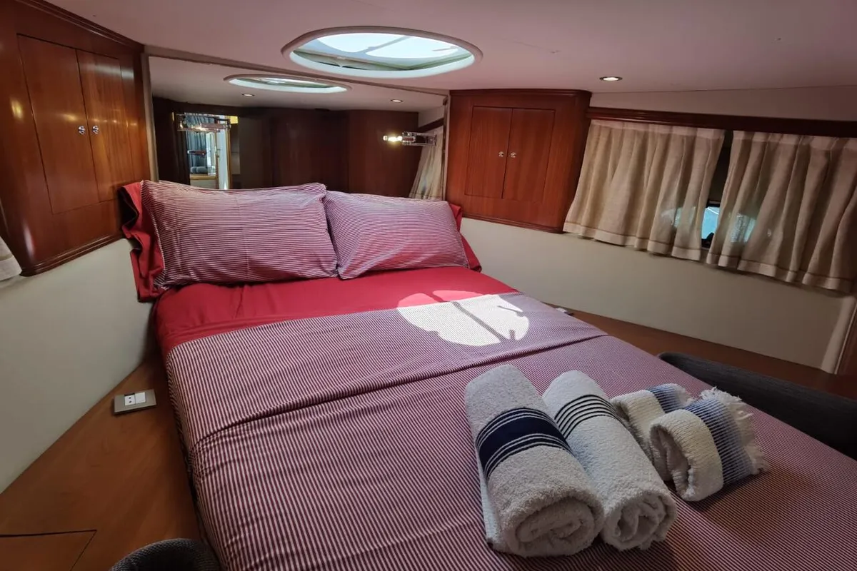 Cabin on Emily Grace II, a Rodman 41 Fly motor yacht at Port d'Andratx, Spain
