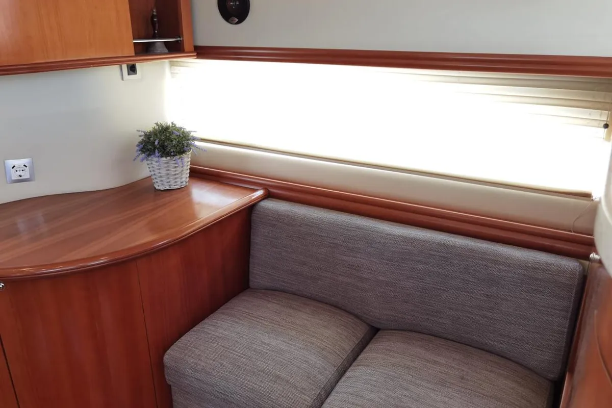 Salon of Emily Grace II, a Rodman 41 Fly motor yacht at Port d'Andratx, Spain
