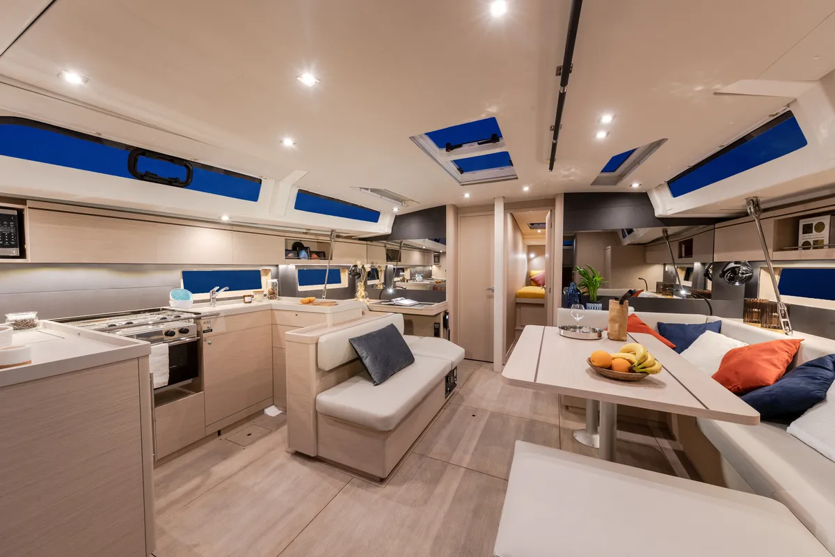 Salon of Sunsail 52.4 Classic, a Beneteau Oceanis 51.1 sailboat at Procida, Italy