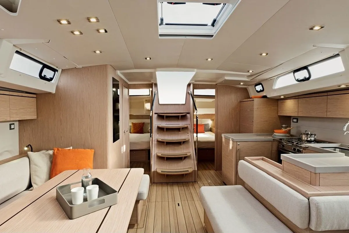 Salon of Sunsail 52.4 Classic, a Beneteau Oceanis 51.1 sailboat at Procida, Italy