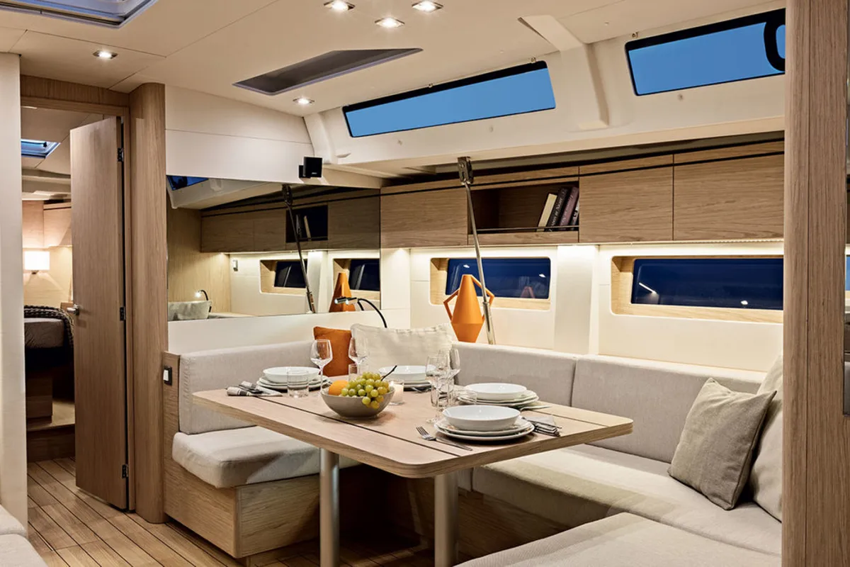Salon of Sunsail 52.4 Classic, a Beneteau Oceanis 51.1 sailboat at Procida, Italy