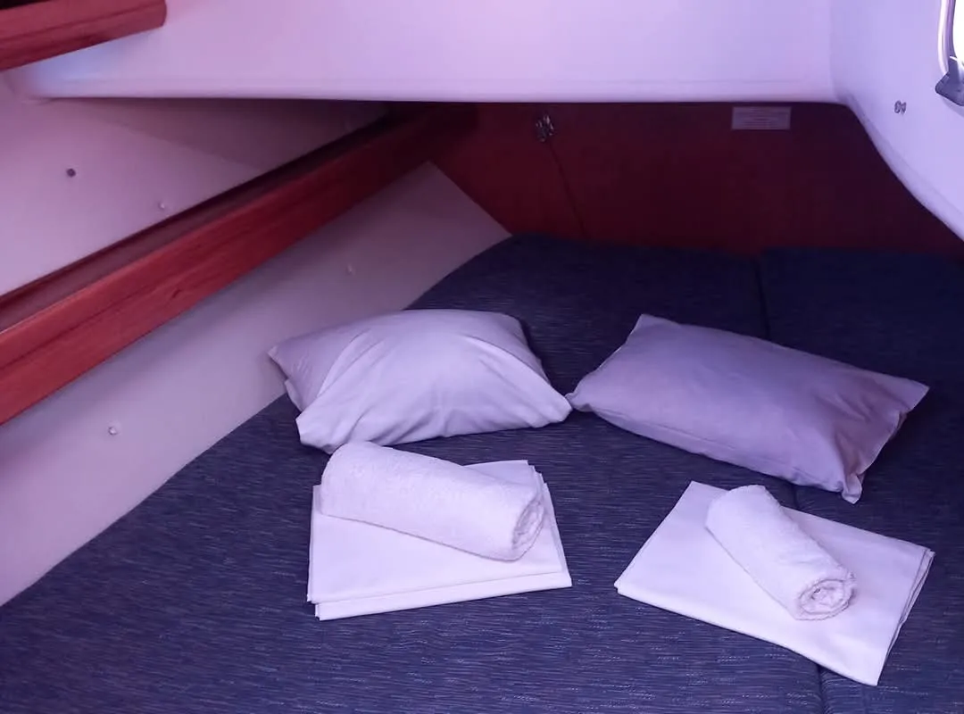 Cabin on Prestige M48, a Bavaria 46 Cruiser sailboat at Grad Trogir, Croatia