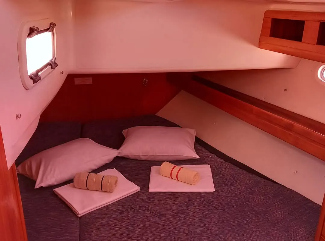 Cabin on Prestige M48, a Bavaria 46 Cruiser sailboat at Grad Trogir, Croatia