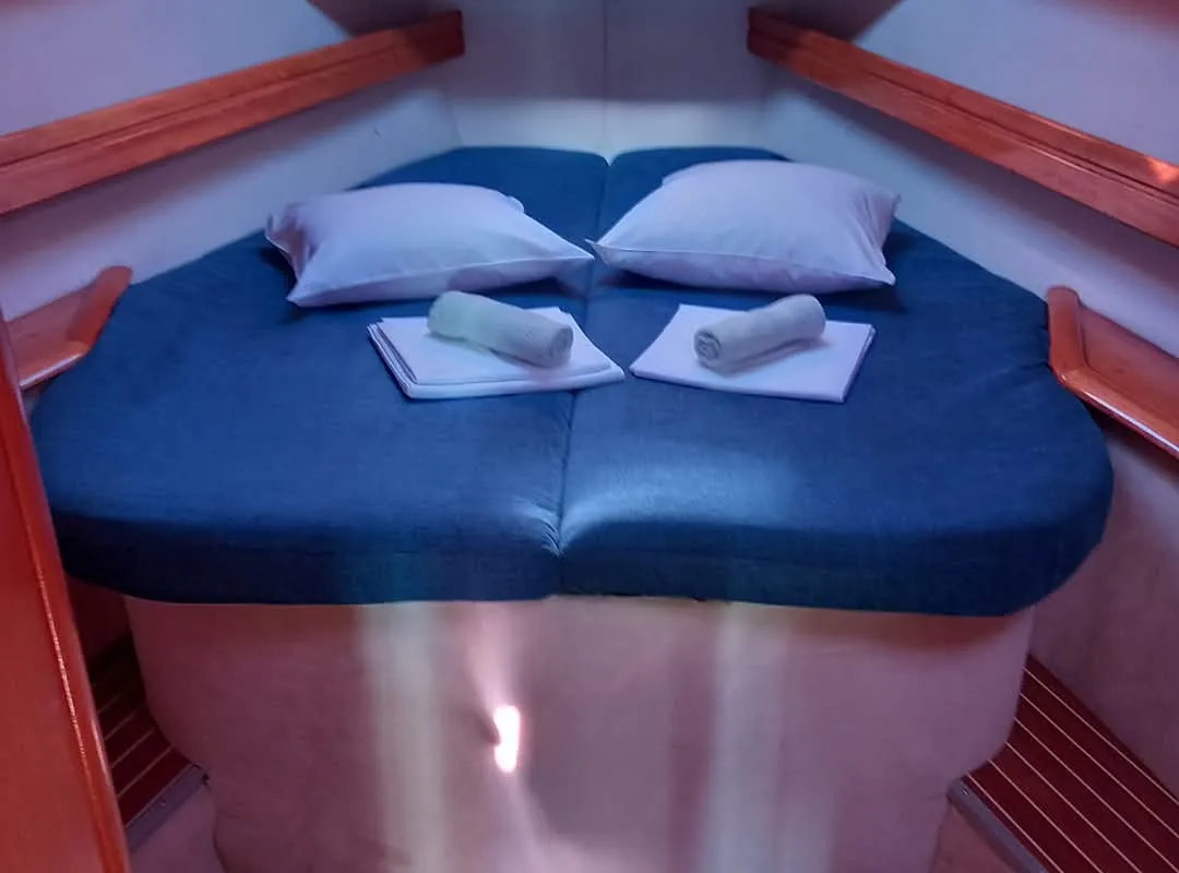Cabin on Prestige M48, a Bavaria 46 Cruiser sailboat at Grad Trogir, Croatia