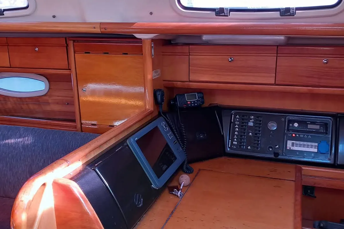 Cockpit of Prestige M48, a Bavaria 46 Cruiser sailboat at Grad Trogir, Croatia