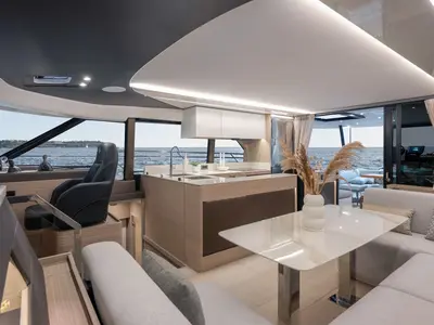 Salon of Prestige M48, a catamaran at Capo d'Orlando, Italy
