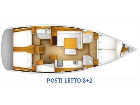 Floor plan of Principessa P., a Jeanneau Sun Odyssey 509 sailboat at Orbetello, Italy