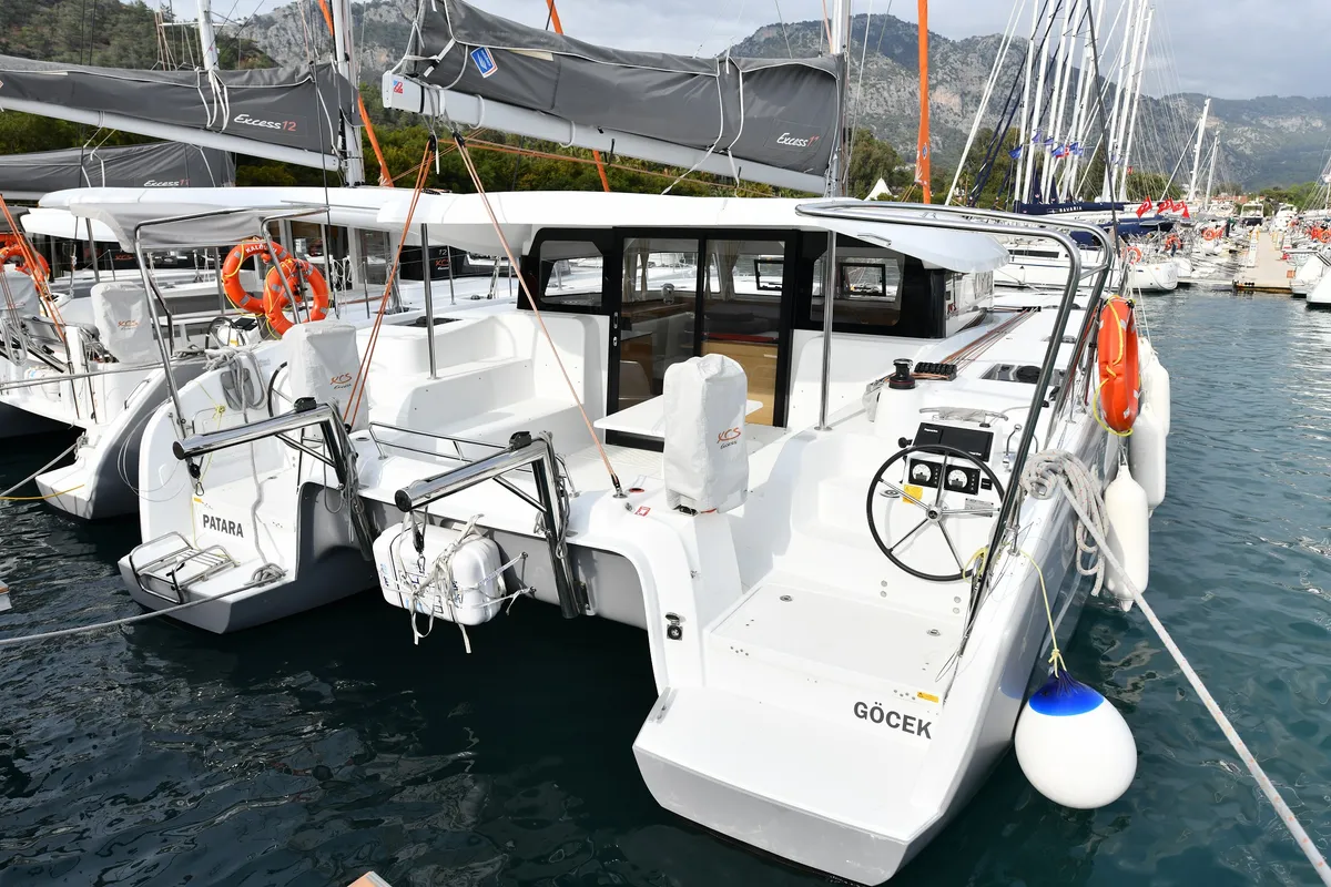 Exterior view of Patara, a Excess 11 - 4 + 1 + 1 cab. catamaran at Fethiye, Turkey