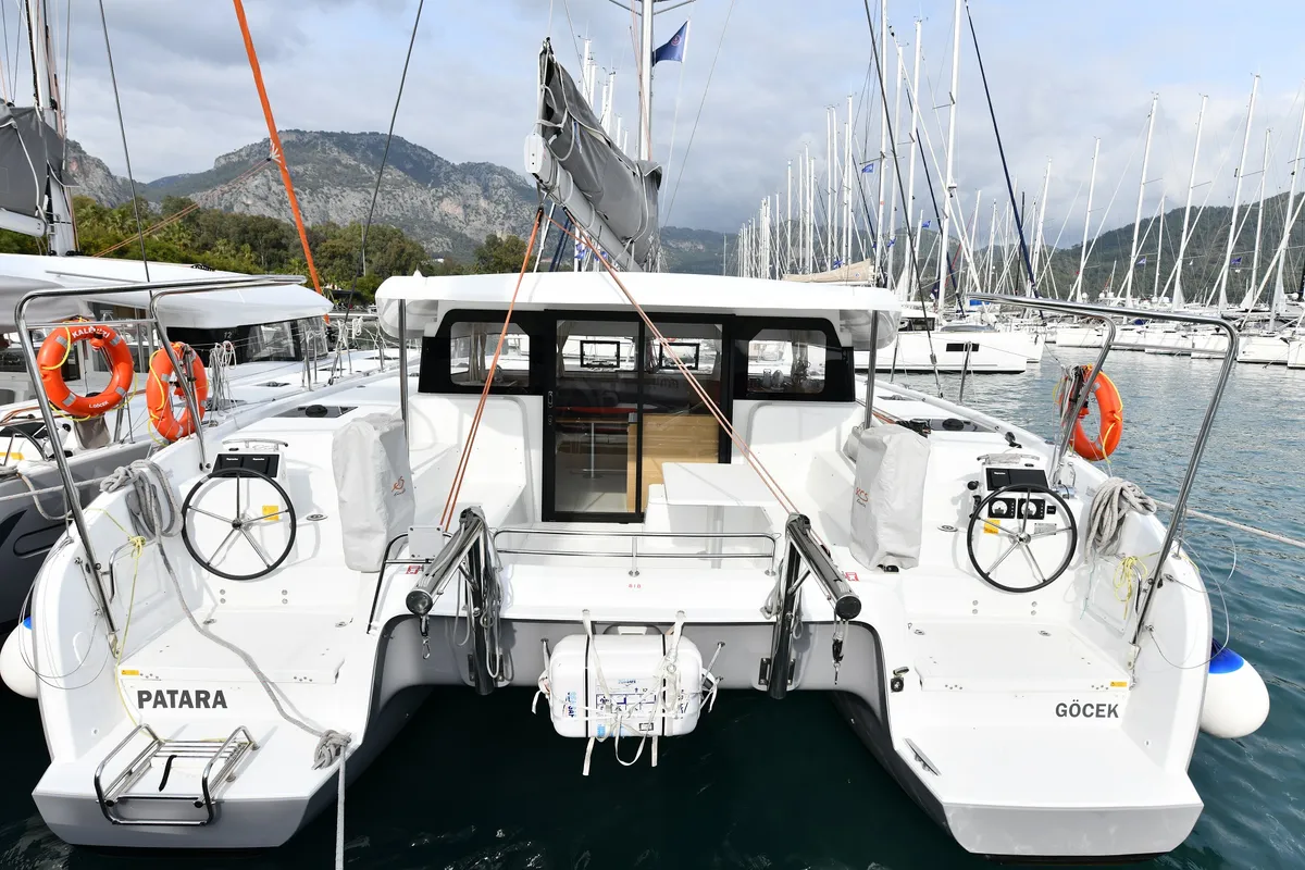 Exterior view of Patara, a Excess 11 - 4 + 1 + 1 cab. catamaran at Fethiye, Turkey