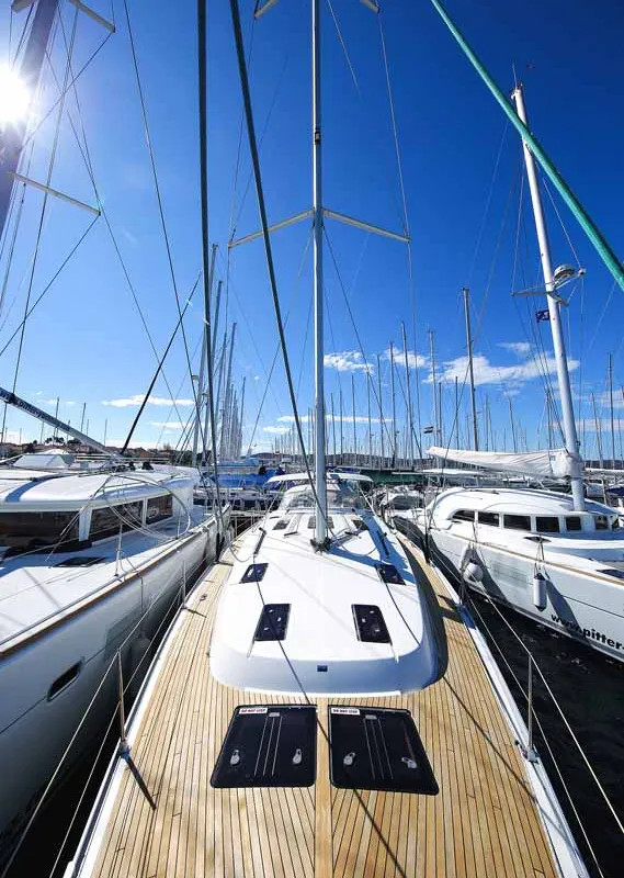 Deck of Godspeed, a Bavaria Cruiser 50 Avantgarde sailboat at Murter, Croatia