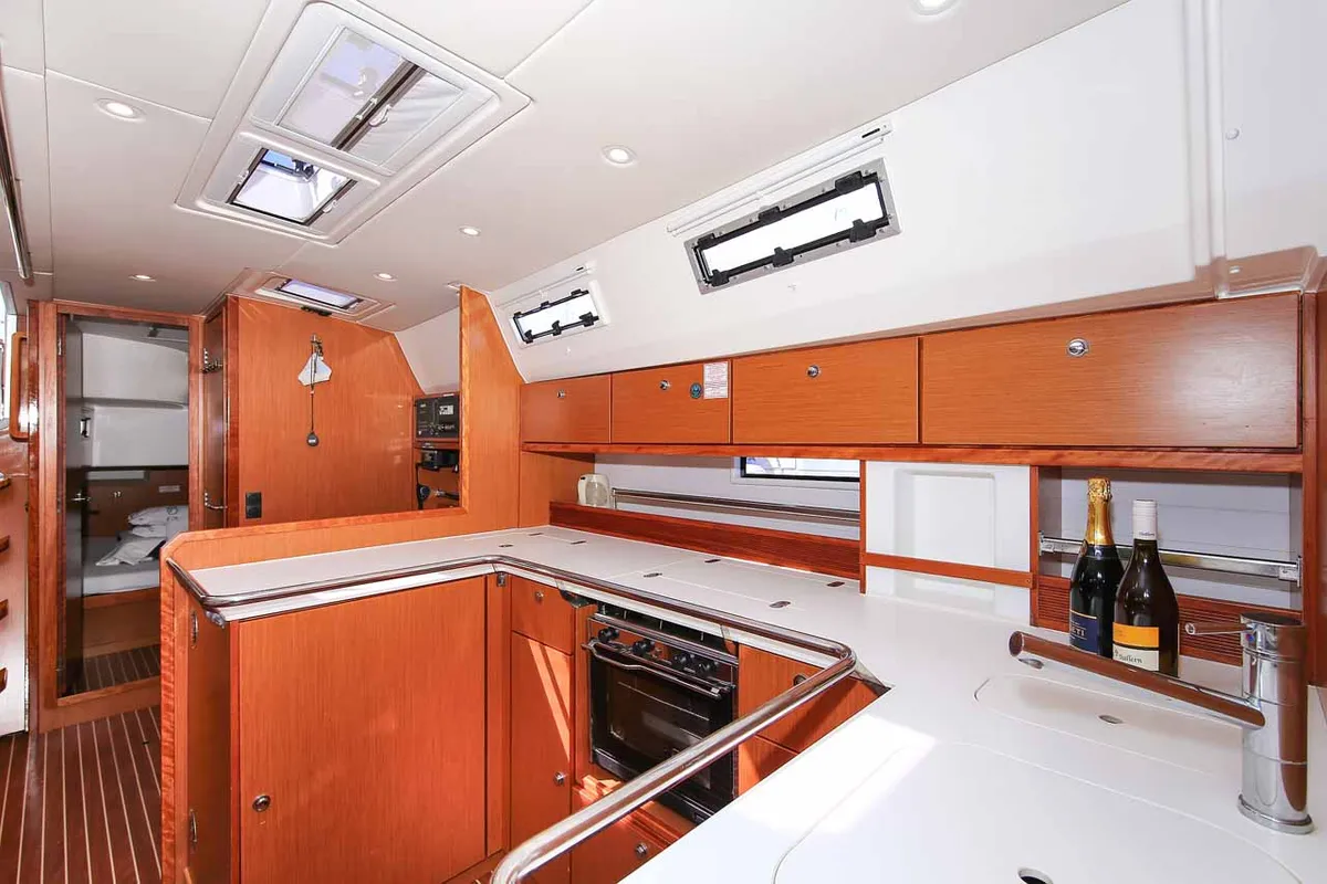 Galley of Godspeed, a Bavaria Cruiser 50 Avantgarde sailboat at Murter, Croatia