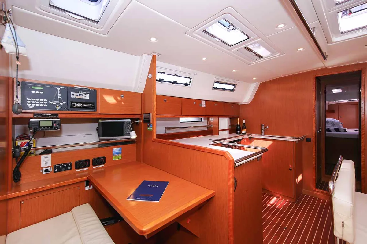 Galley of Godspeed, a Bavaria Cruiser 50 Avantgarde sailboat at Murter, Croatia