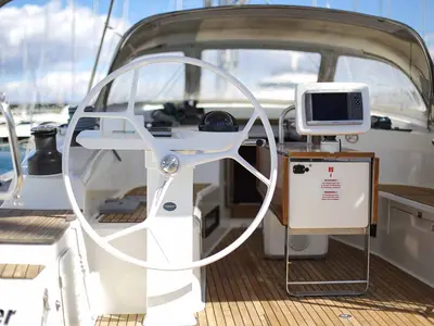 Cockpit of Godspeed, a Bavaria Cruiser 50 Avantgarde sailboat at Murter, Croatia