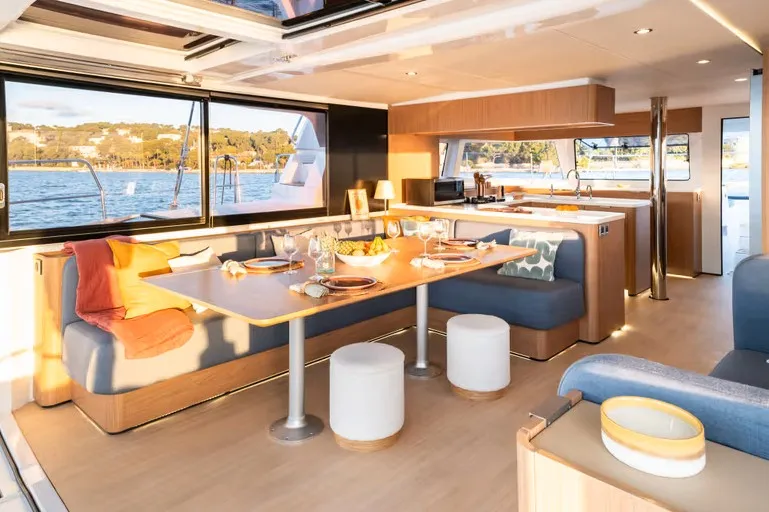Salon of GIORGOS, a Bali 5.2 catamaran at Nea Peramos, Greece