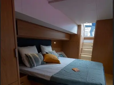 Cabin on GIORGOS, a Bali 5.2 catamaran at Nea Peramos, Greece