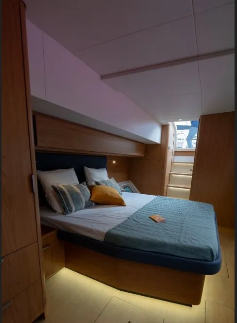 Cabin on GIORGOS, a Bali 5.2 catamaran at Nea Peramos, Greece