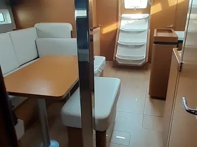 Salon of Silvana D, a Jeanneau Sun Odyssey 440 sailboat at Olbia, Italy